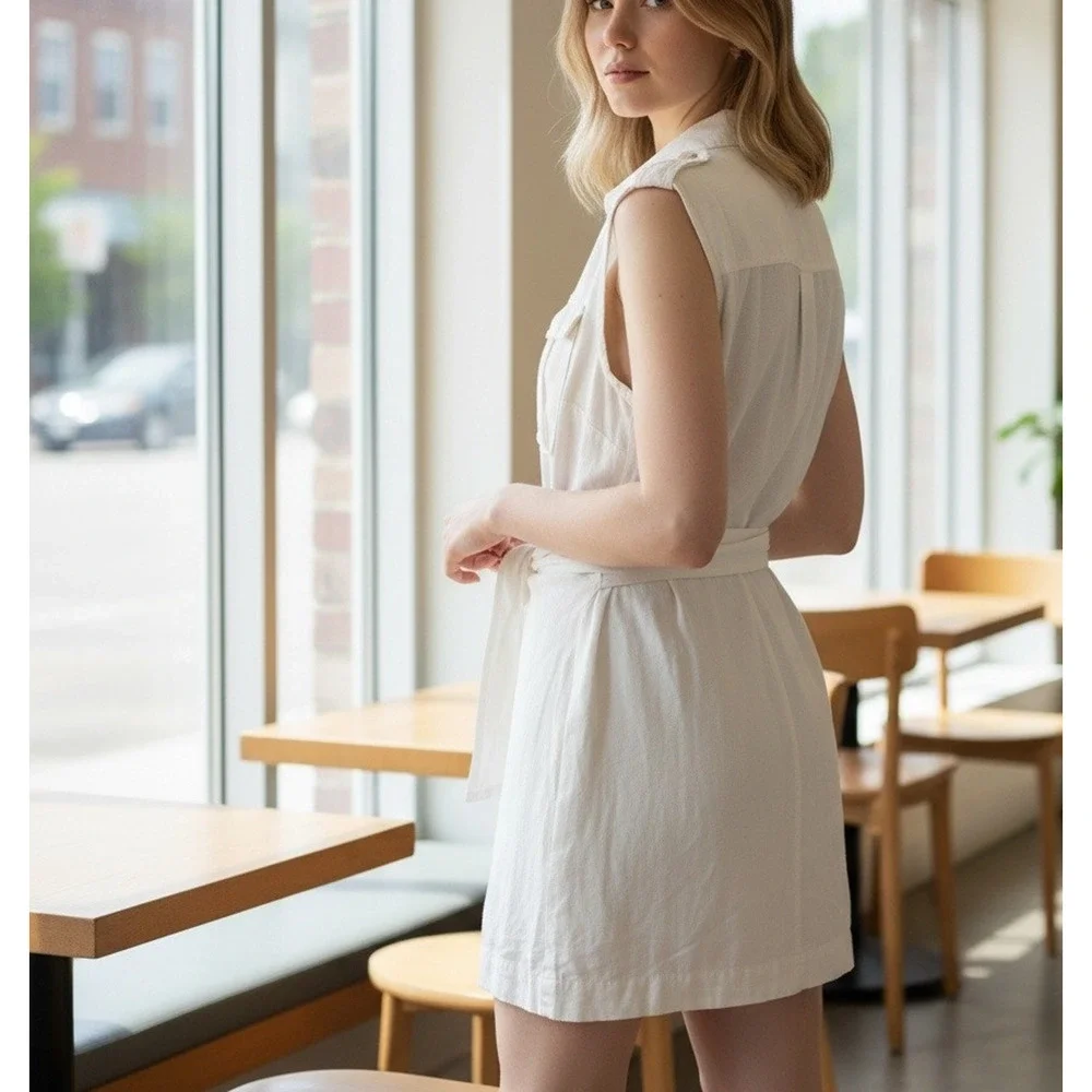 Derek Lam Beige Apron Wrap Mini Dress SIZE 4 Linen Designer Work Safari $365 - Picture 5 of 16